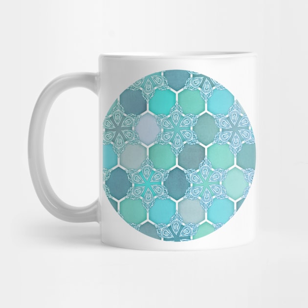 Frozen Mint Honeycomb - Doodle Hexagon Pattern by micklyn